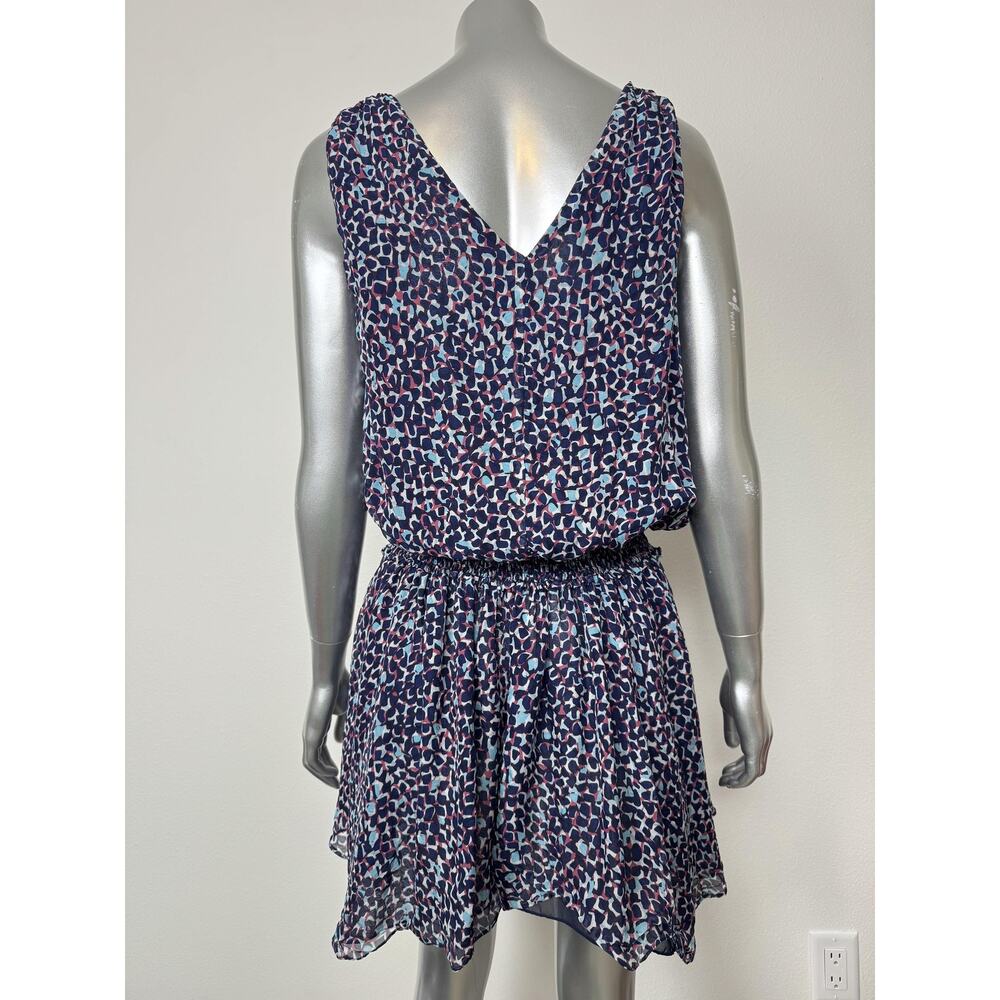 Ramy Brook 100% Silk Dress Womens Medium Blue Geometric Print Mini Blouson - Picture 2 of 12
